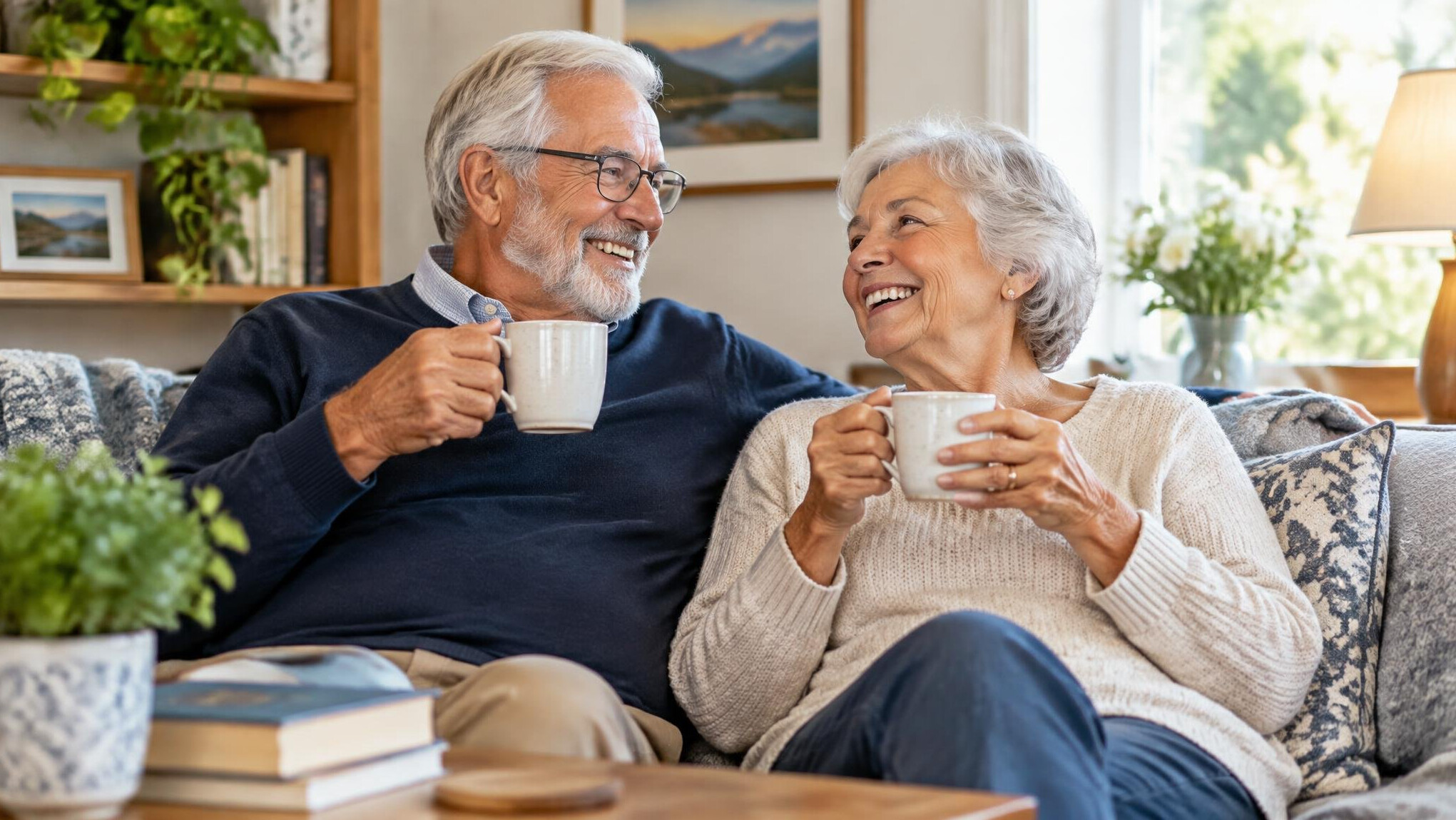 happy elderly couple at home